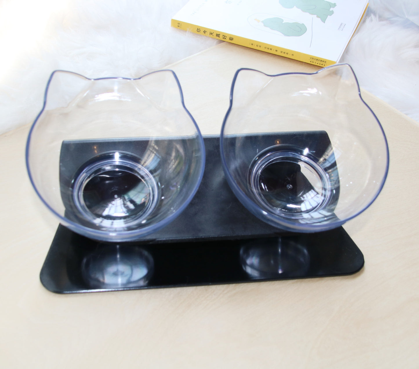 15° Tilted Cat Double Bowl – Ergonomic Raised Cat Food & Water Bowls with Neck & Spine Protection
