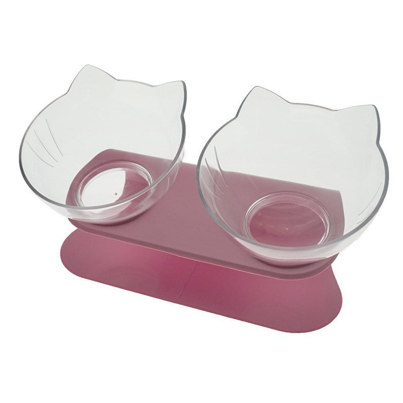15° Tilted Cat Double Bowl – Ergonomic Raised Cat Food & Water Bowls with Neck & Spine Protection