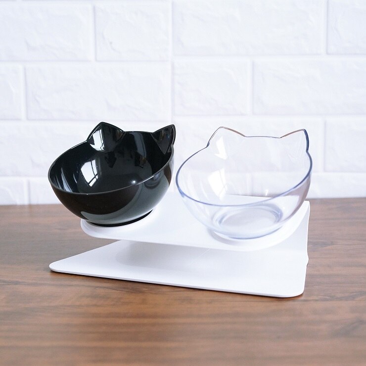 15° Tilted Cat Double Bowl – Ergonomic Raised Cat Food & Water Bowls with Neck & Spine Protection