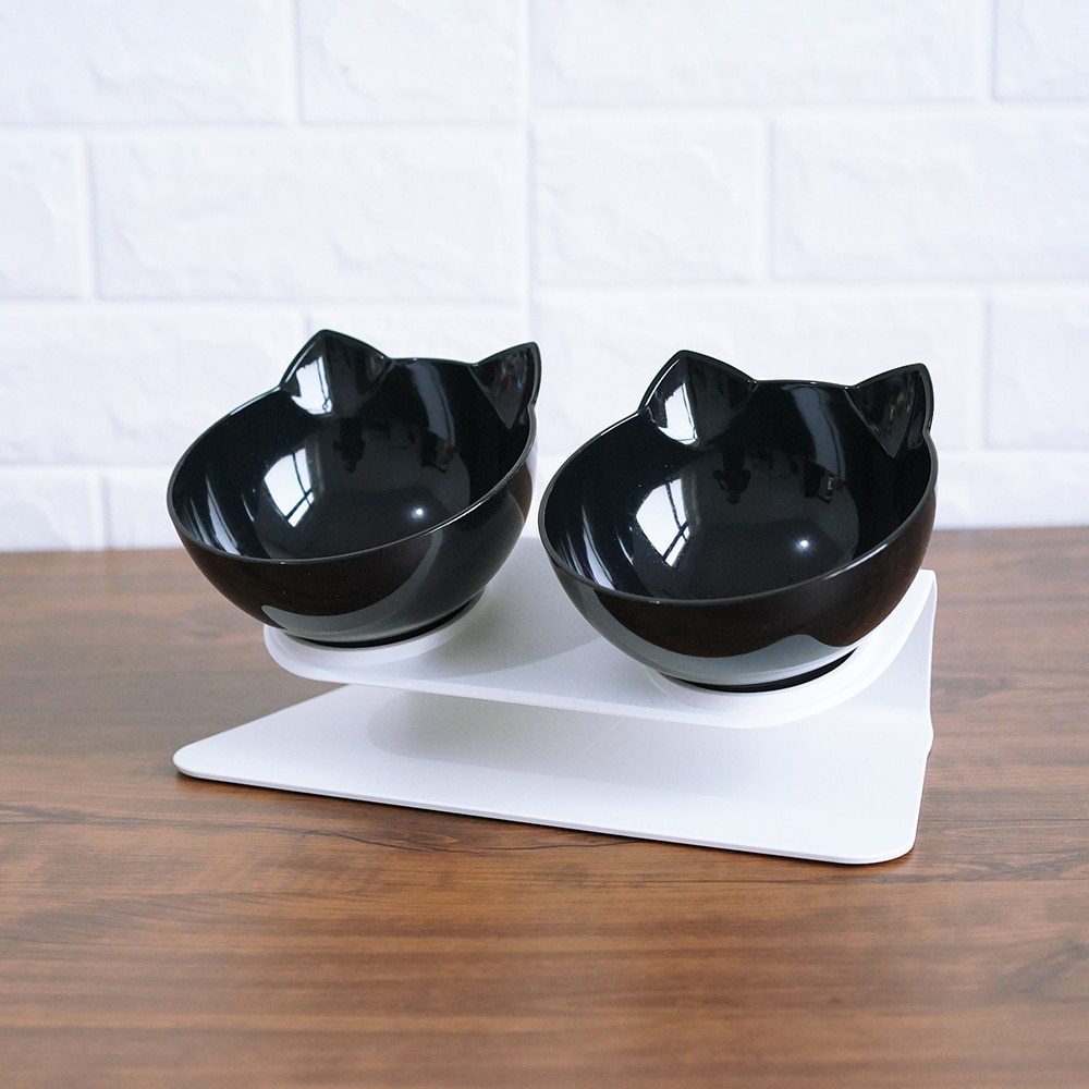 15° Tilted Cat Double Bowl – Ergonomic Raised Cat Food & Water Bowls with Neck & Spine Protection