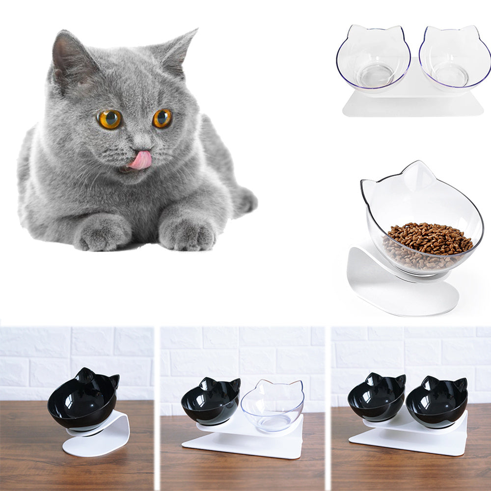 15° Tilted Cat Double Bowl – Ergonomic Raised Cat Food & Water Bowls with Neck & Spine Protection