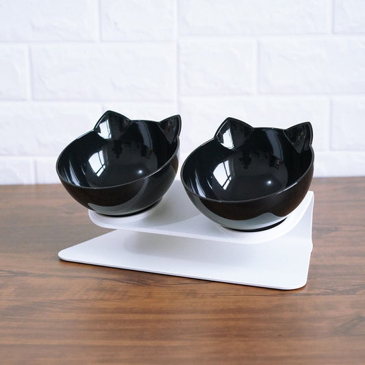 15° Tilted Cat Double Bowl – Ergonomic Raised Cat Food & Water Bowls with Neck & Spine Protection