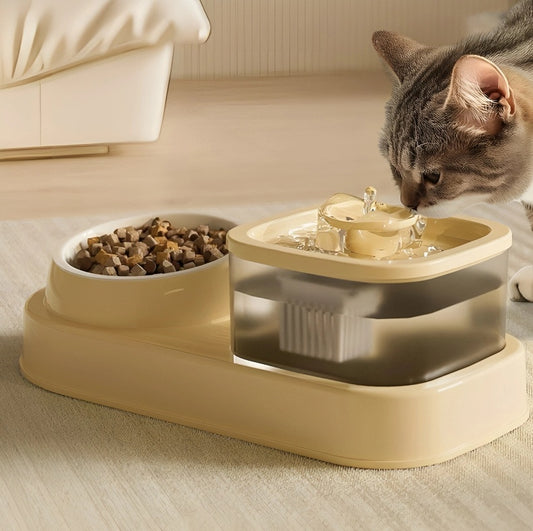 2-in-1 Cat Water Dispenser & Food Bowl – Automatic Water Fountain with Dry & Wet Food Separation | Spill-Proof, Easy-Clean Design for Cats & Small Dogs