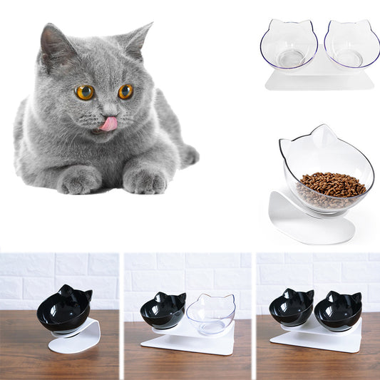 15° Tilted Cat Double Bowl – Ergonomic Raised Cat Food & Water Bowls with Neck & Spine Protection