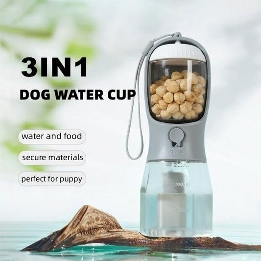 3-in-1 Dog Water Bottle with Food Container & Waste Bag Holder – Leak-Proof Portable Pet Travel Cup for Outdoor Adventures